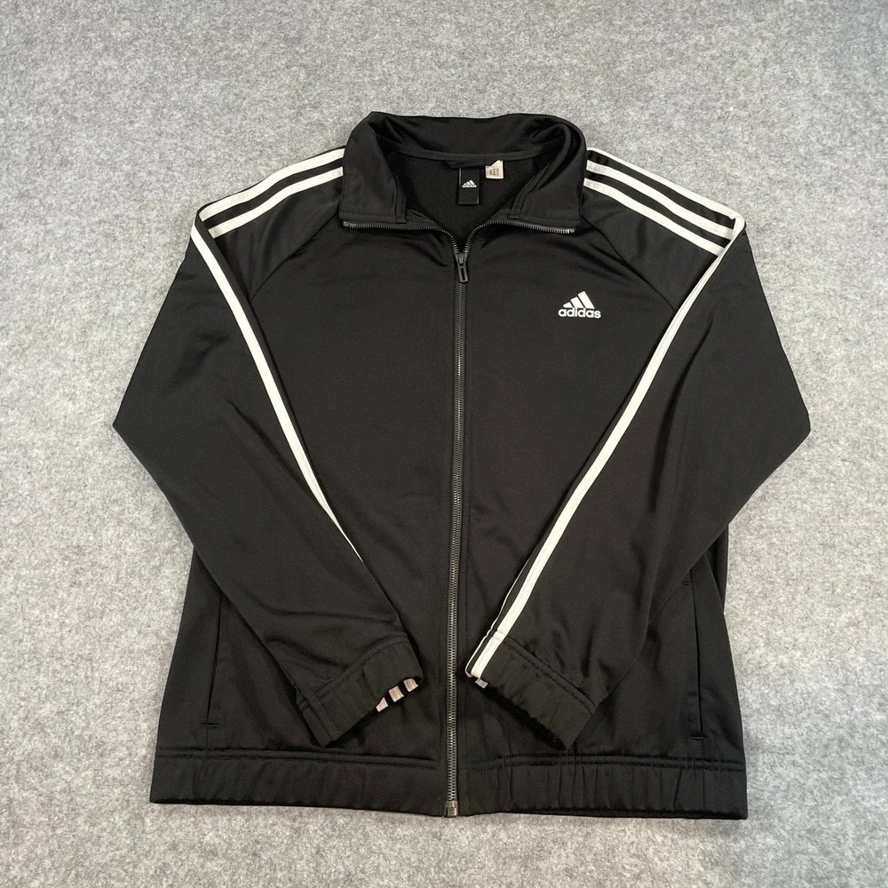 Adidas Mens Jacket Black Striped Athletic Fit Layering Full Zip Track Soccer